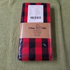Urban Villa New 4 Pack Napkin Set Red& Black Buffalo Plaid 20" x 20" Cotton